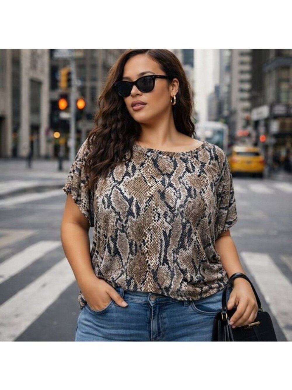 Snake Skin Drapey Womens Sz L Top Oversized Relaxed Batwing Sleeves Boho Edgy